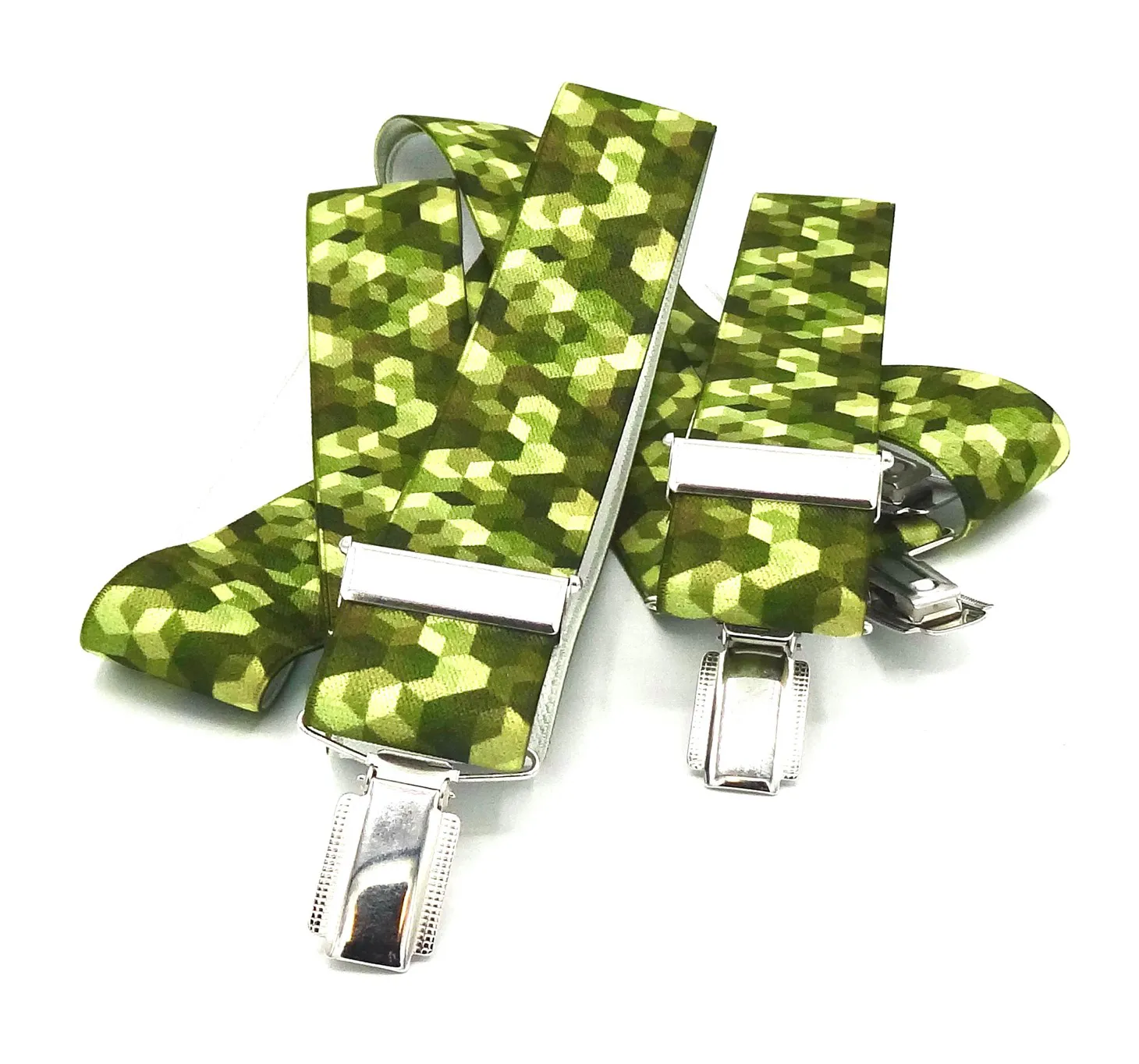 Bretels tinten groen met zeshoekig blokjes patroon
