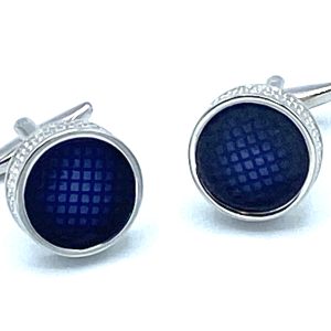 Manchetknopen blauw ruitmotief in een ronde vorm