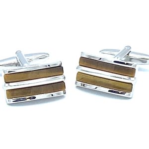 Manchetknopen Tiger eye met zilverkleurige strepen