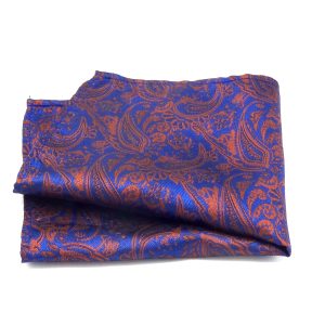 Pochet Blauw met oranje paisleymotief
