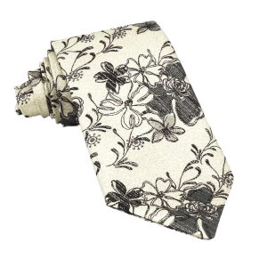 Stropdas Grijze bloemen op witgoud